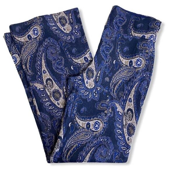Anthropologie Maeve Blue Maria Paisley Metallic Flare Pants - Picture 2 of 10